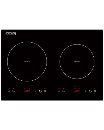 Empava IDC12B2 Horizontal Electric Stove Induction Cooktop with 2 Burners in Black Vitro Ceramic Smooth Surface Glass 120V, 12 Inch