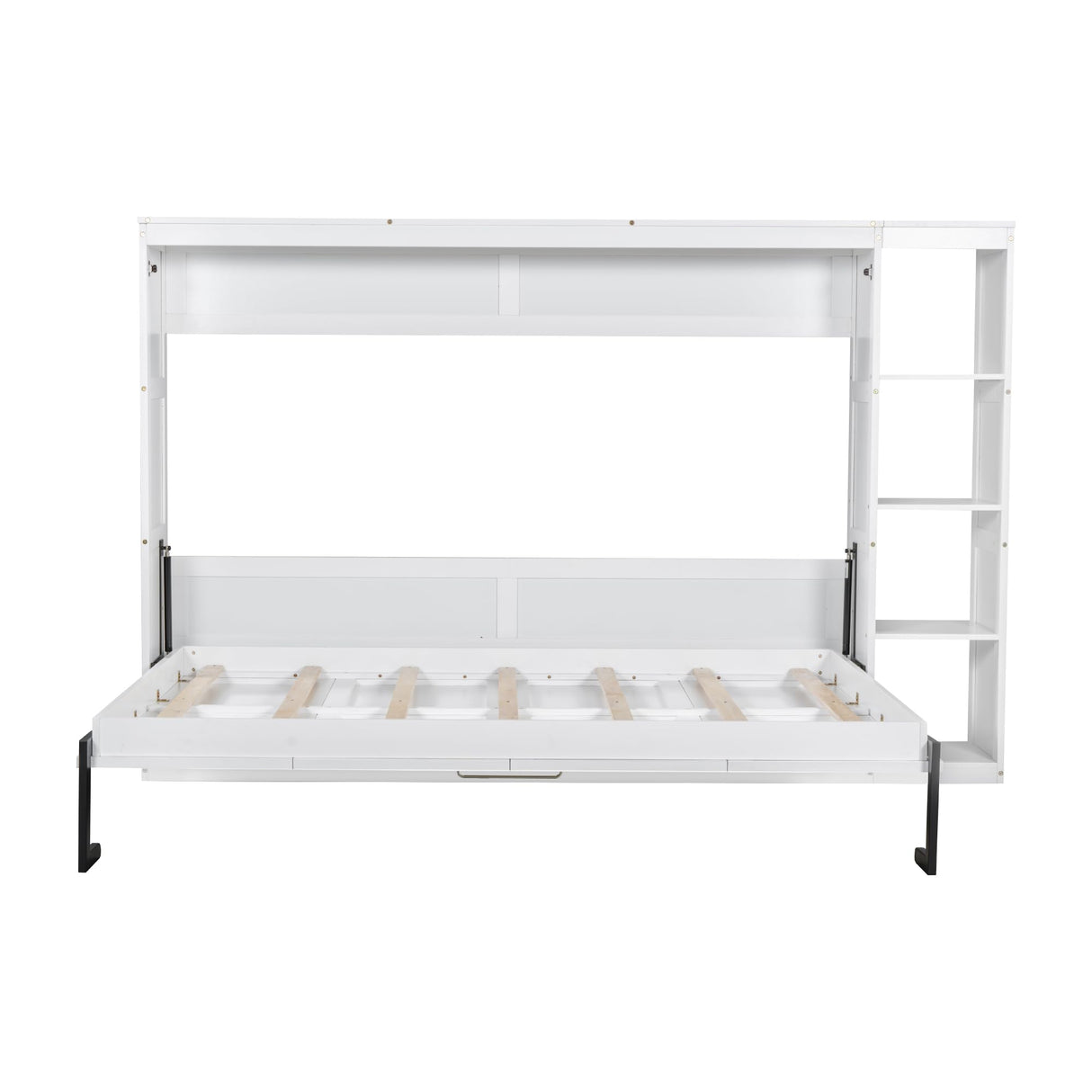 HABITRIO Full Size Murphy Bed, Wooden Wall Cabinet Bed with Bookshelf, White HABITRIO