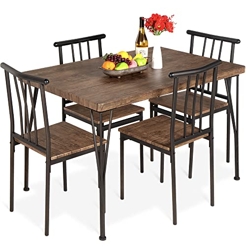 Best Choice Products 5-Piece Metal and Wood Indoor Modern Rectangular Dining Table Furniture Set for Kitchen, Dining Room, Dinette, Breakfast Nook w/ 4 Chairs - Drift Brown Best Choice Products