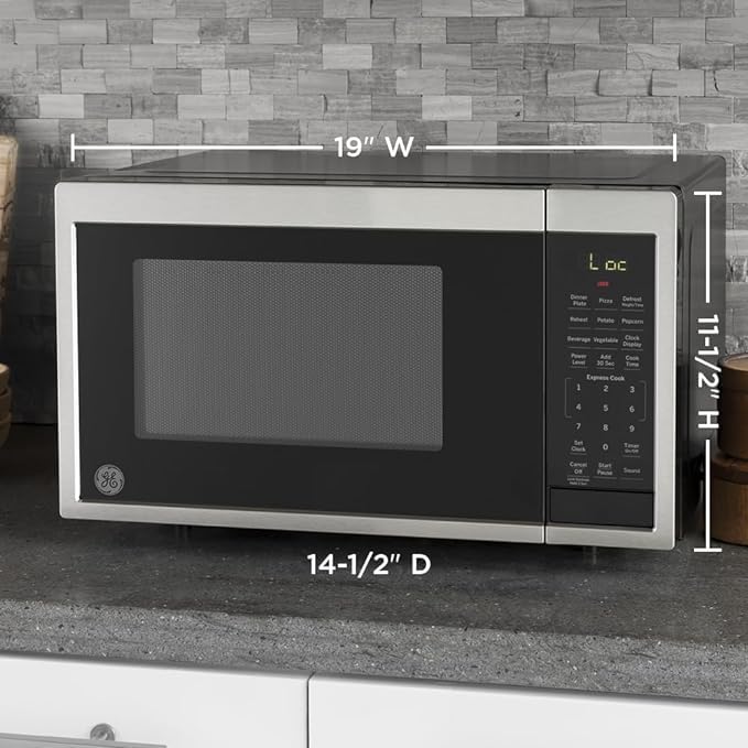 GE GCST09N1WSS Microwave Oven, 900-watt 7 Auto Cooking Settings, Kitchen Essentials for The Countertop, Dorm Room or Apartment, Child-Lock Technology 0.9 Cu. Ft, Stainless Steel GE
