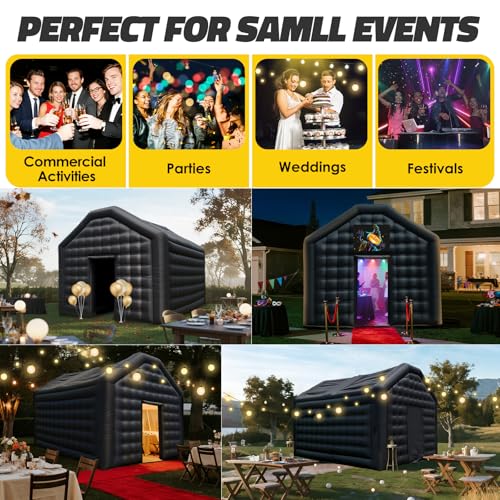 GR8FUN Small Inflatable Nightclub Tent 16.5x13x11.5Ft with Blower, Oxford Fabric Black Party Tent, Gazebo Event House for Backyard, Birthday, Rental Use GR8FUN