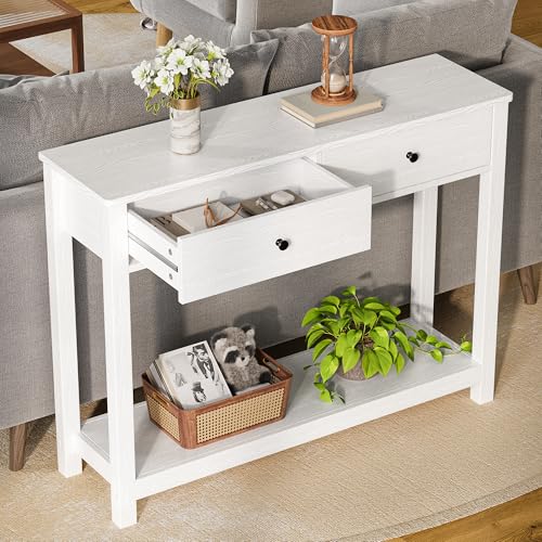 Gizoon Console Table with Drawers, Sofa Table with Storage Shelves, 2-Tier Wooden Entryway Table for Living Room, Kitchen, Hallway, Foyer, White Gizoon