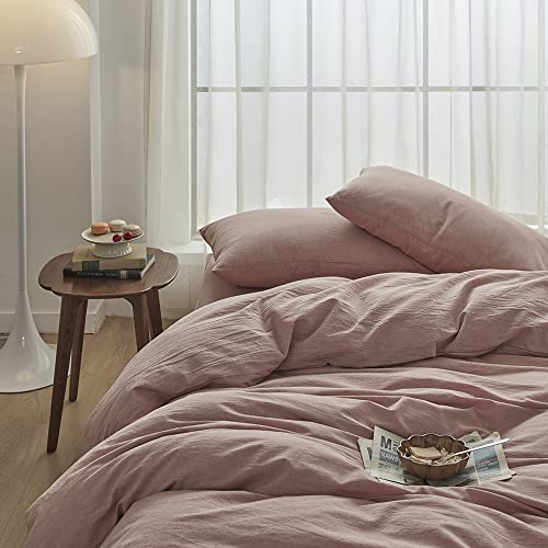 FACE TWO FACE Bedding Duvet Cover Set100% Washed Cotton Duvet Cover Linen Like Textured Breathable Durable Soft Comfy (Twin, Old Pink) FACE TWO FACE