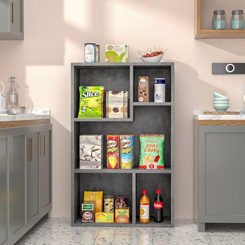 VECELO 5 Cube Modern Bookcases, 3 Tier Bookshelves, 31 Inch High Cubby Storage Organizer, Shelf Hight Up to 12.8 Inches Suit for Most Books, Vertical or Horizontal Use Available,Grey VECELO