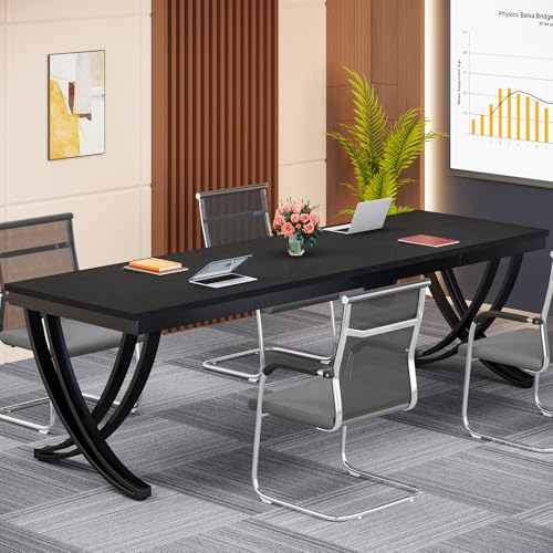 Tribesigns 6.5FT Conference Table for 6-8 People, 78 inch Long Rectangular Seminar Table with Strong Metal Frame, Business Furniture Boardroom Desk for Office Meeting Conference Room (6PCS, Black) Tribesigns