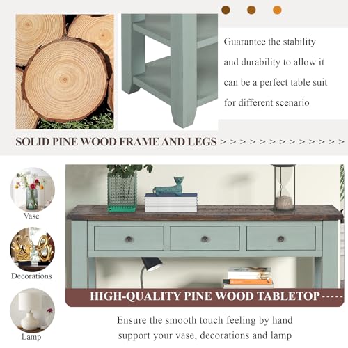 LKTART Solid Wood Console Table Sofa Table with Storage Drawers and Bottom Shelf Entryway Table for Storage Entry Hallway Foyer Sofa Couch Table(48.8" Green) LKTART