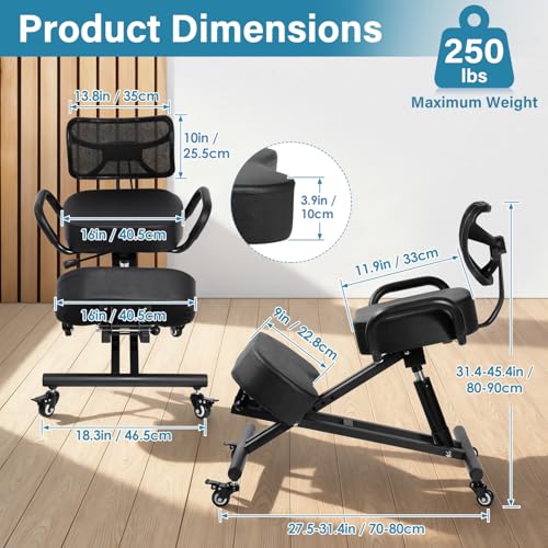 Kneeling Chair, Ergonomic Kneeling Chair with Back Support, kneelings Office Chairs with Adjustable Height and Lumbar Support for Banking Meeting Room Office Home Reception,Improve Postures Generic
