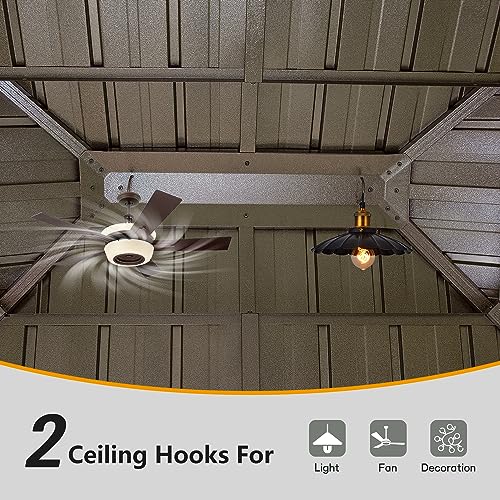 12’ x 16’ Hardtop Gazebo Outdoor Aluminum Wood Grain Gazebos with Galvanized Steel Double Canopy for Patios Deck Backyard,Curtains&Netting by domi outdoor living domi outdoor living