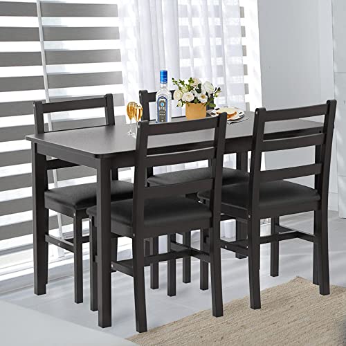 Hudada Dining Table Set for 4, 5 Piece Kitchen Table Set, Kitchen Table and Chair for 4 Person, Breakfast Table Set Small Dining Room Table Set for Home Kitchen Living Room Restaurant, Brown Hudada