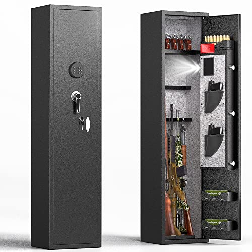 INTERGREAT 4-6 Rifle Gun Safe, Assembled Gun Safe Shotgun for Pistols and Home, Metal Gun Cabinet with Pockets for Handgun, 3 Adjustable Shelf, Firearms INTERGREAT