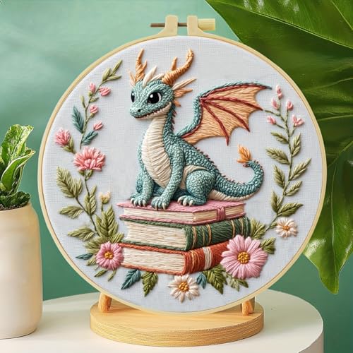 JOZYSH Black Dragon Handmade DIY Embroidery kit,Suitable for Adult Beginners,Includes Embroidery Cloth, Instructions, Embroidery Frame and Needle and Thread, Suitable for Holiday Gifts (Dragon1)