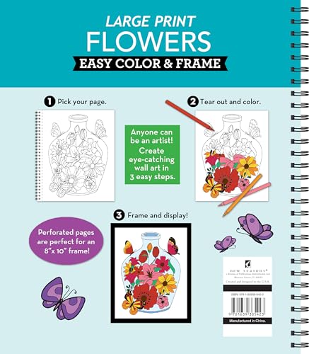 Large Print Easy Color & Frame - Flowers (Stress Free Coloring Book) WoodArtSupply