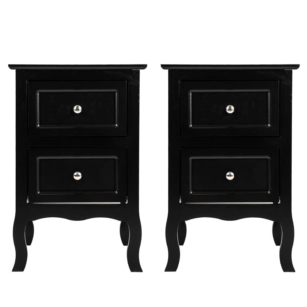 Bonnlo Black Nightstand Set of 2, Nightstands with 2 Drawers, Bed Side Table/Night Stand, Small Nightstand for Bedroom, Small Spaces, College Dorm, Kids’ Room, Living Room, Wood, 16W x 12D x 24H Bonnlo