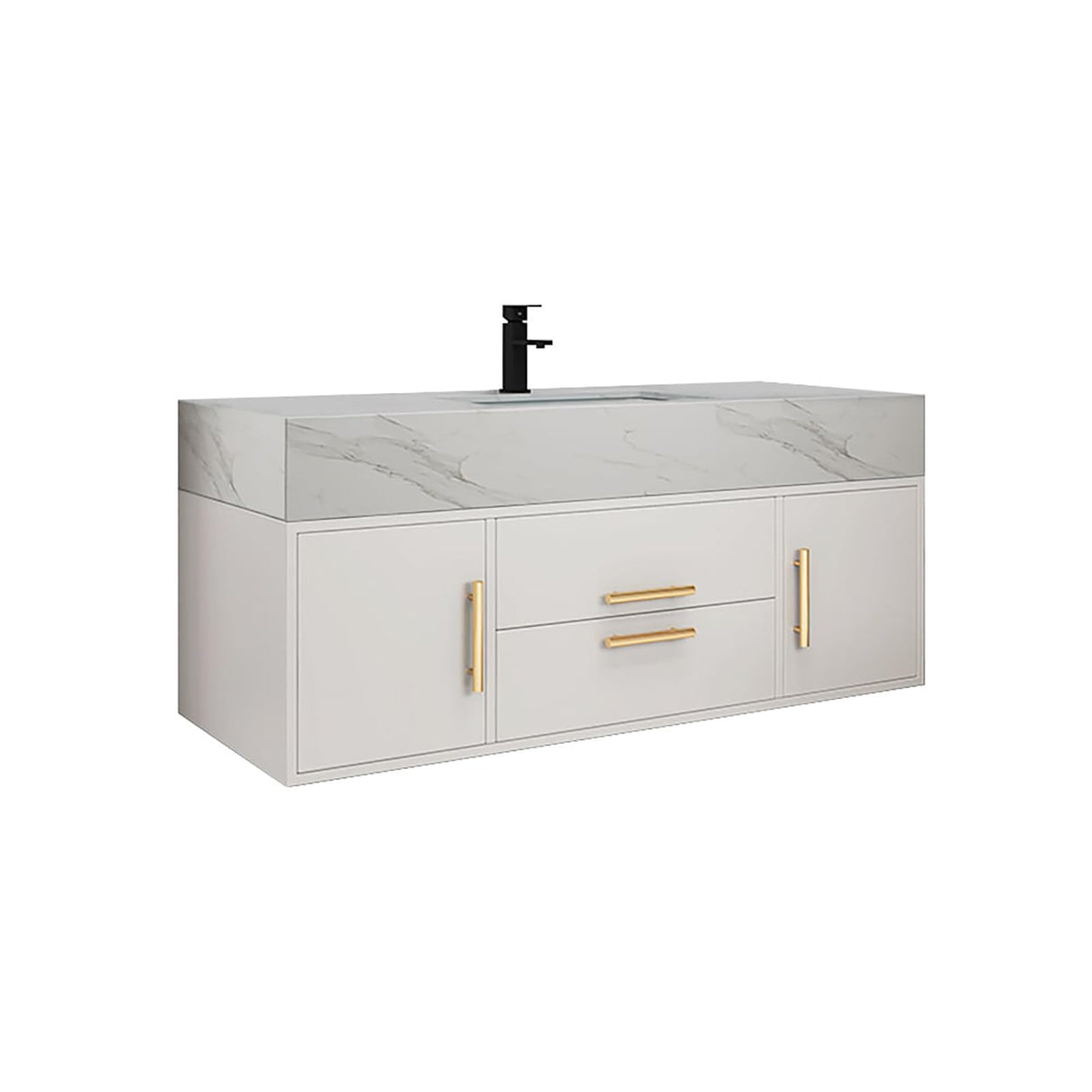 Weibath 39" White Floating Bathroom Vanity Set Stone Top Wall Mounted Bathroom Cabinet Weibath