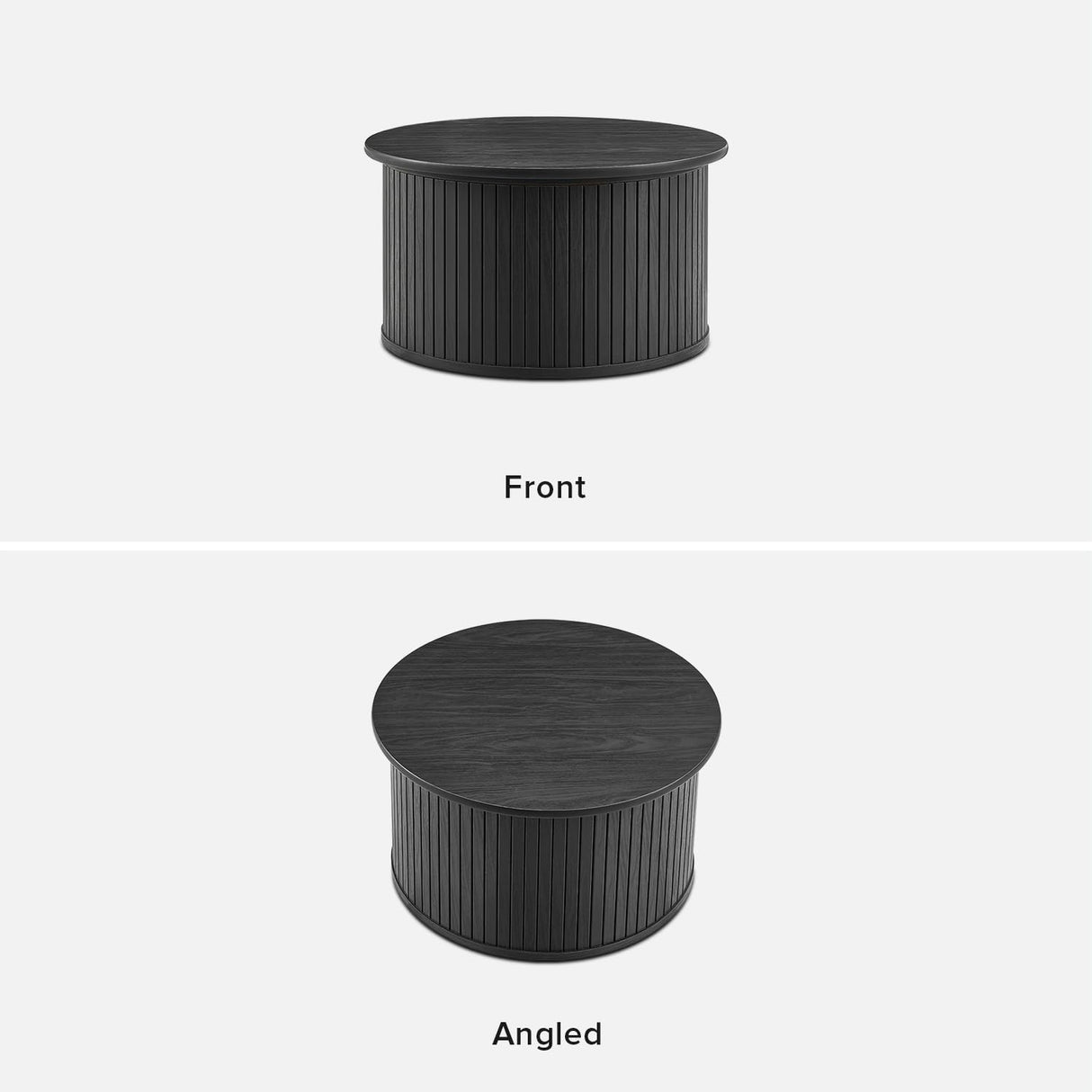 mopio Quin Round Fluted Coffee Table, Tambour Circle Living Room Table, Mid Century Modern Wood Coffee Table with Storage, Drum Center Table with Removable Lid, Accent Tea Table (Black) mopio