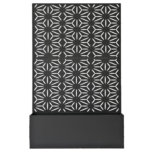 Oakland Living 6 ft. X 4 ft. Black Freestanding Metal Privacy Screen Room Divider with Flower Box Oakland Living