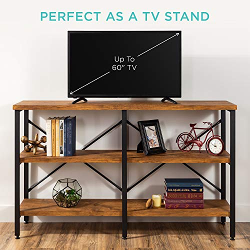 Best Choice Products Large Console Table, 3-Tier 55in Rustic, Industrial Sofa Table Storage for Living Room, Entryway, Foyer, Hallway w/EVA Non-Scratch Feet, Steel Frame - Brown Best Choice Products