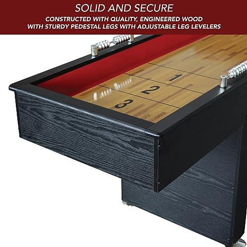 Hathaway BG1203 Avenger 9-Foot Avenger Shuffleboard for Family Game Rooms with Padded Gutters, Leg Levelers, 8 Pucks and Wax, Black Hathaway