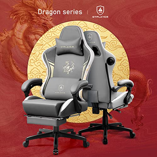 GTPLAYER Gaming Chair with Bluetooth Speakers and Footrest, Dragon Series Video Game Chairs, Heavy Duty Ergonomic Chairs, Esports Gaming Computer Office Chair (Gray) GTPLAYER