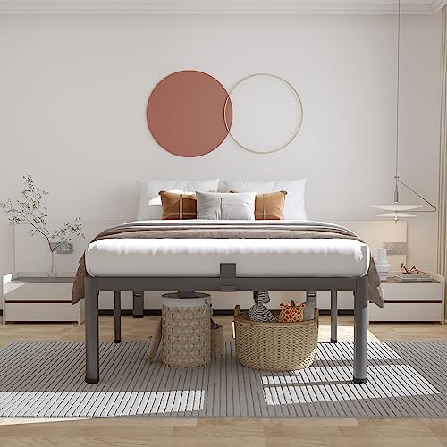 ROIL 14 inch Twin Bed Frames with Headboard Hole and Round Corner Legs Mattress Retainers 3500LBS Heavy Duty Steel Slats No Box Spring Needed Platform Noise-Free Easy Assembly ROIL