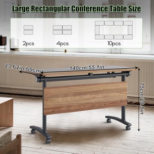 Conference Tables,Folding Conference Room Tables Office Table Flip Top Mobile Modular Meeting Training Tables with Silent Wheels,Seminar Boardroom Table for Home Office (4 Pack, 55.1x23.6x29.5) Crevew
