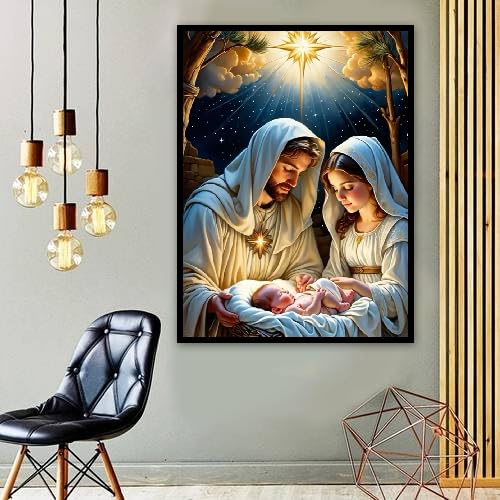 MOMDEDP Jesus Diamond Art Kits for Adults, 5D Diamond Painting Kits for Beginners,Round Full Drill Nativity Scene Gem Art for Adults,DIY Religious Diamond Dots Paintings for Home Decor12x16in MOMDEDP