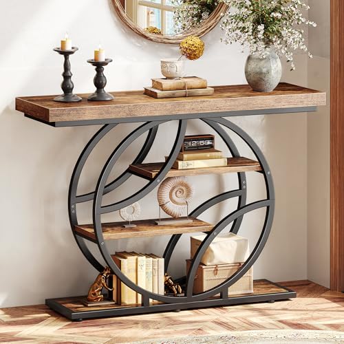 Huuger 41.3 Inch Entryway Table, Industrial Console Sofa Table with Storage, Accent Table with Shelves, for Entry, Hallway, Entrance, Foyer, O-Shaped Metal Frame, Rustic Brown Huuger
