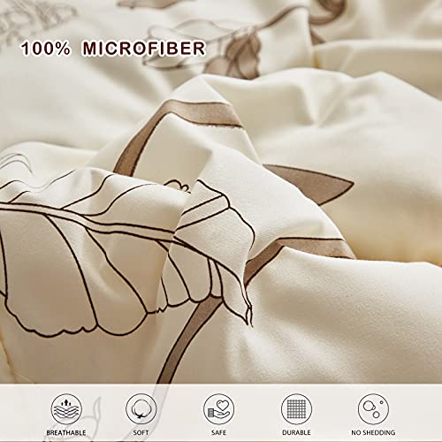 Joyreap 7 Piece Bed in a Bag California King, Flower Botanical Smooth Soft Microfiber Floral Comforter Set for All Season (1 Comforter, 2 Pillow Shams, 1 Flat Sheet, 1 Fitted Sheet, 2 Pillowcases) Joyreap