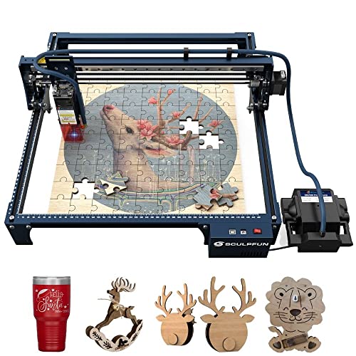 SCULPFUN S30 Laser Engraver, 5W Laser Cutter, Automatic 30L/Min Automatic Air Assist Pump, Air Nozzle,Industrial Grade Rail,Limit Switch, Eye Protection, Engraving Machine for Wood Metal Acrylic SCULPFUN