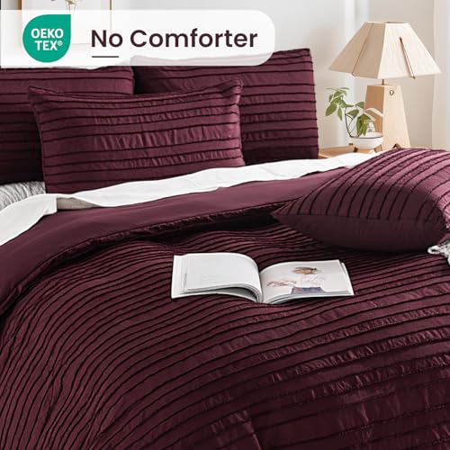 NEXHOME PRO Duvet Cover Queen,3 Pieces Boho Tufted Duvet Cover Set, Soft and Lightweight 100% Washed Microfiber Comforter Cover Set for All Season(Burgundy,90 x 90)-No Comforter NEXHOME PRO