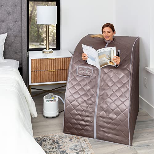 SereneLife Portable Steam Sauna - Single Person Detox Spa (Gray) - Includes Foldable Chair for Comfort, Foot Pad Heating Mat SereneLife
