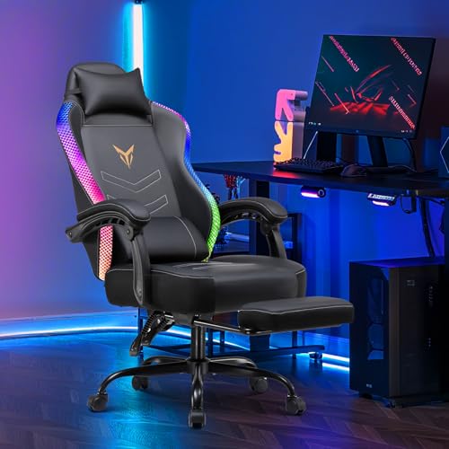 GTPLAYER Gaming Chair with Light Strip& Footrest,Recliner Chair Headrest & Lumbar Support, Linkage Armrest,Ergonomic Gaming Chair, High Back Office Home, Black GTPLAYER