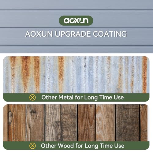 Aoxun 8x6FT Resin Outdoor Storage Shed with Floor, Plastic Garden Shed with Lockable Door and Window, Tools House to Store Patio Furniture, Bike Accessories, Garbage Can and Lawn Mower - Grey Aoxun