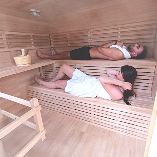 ALEKO Sauna Cottage with Asphalt Roof and Accessories | Canadian Hemlock Wood | Wet Steam Room | Outdoor | 8 Person | Upgraded Premium European 8 kW Harvia KIP Electric Heater | SKD8HEM ALEKO