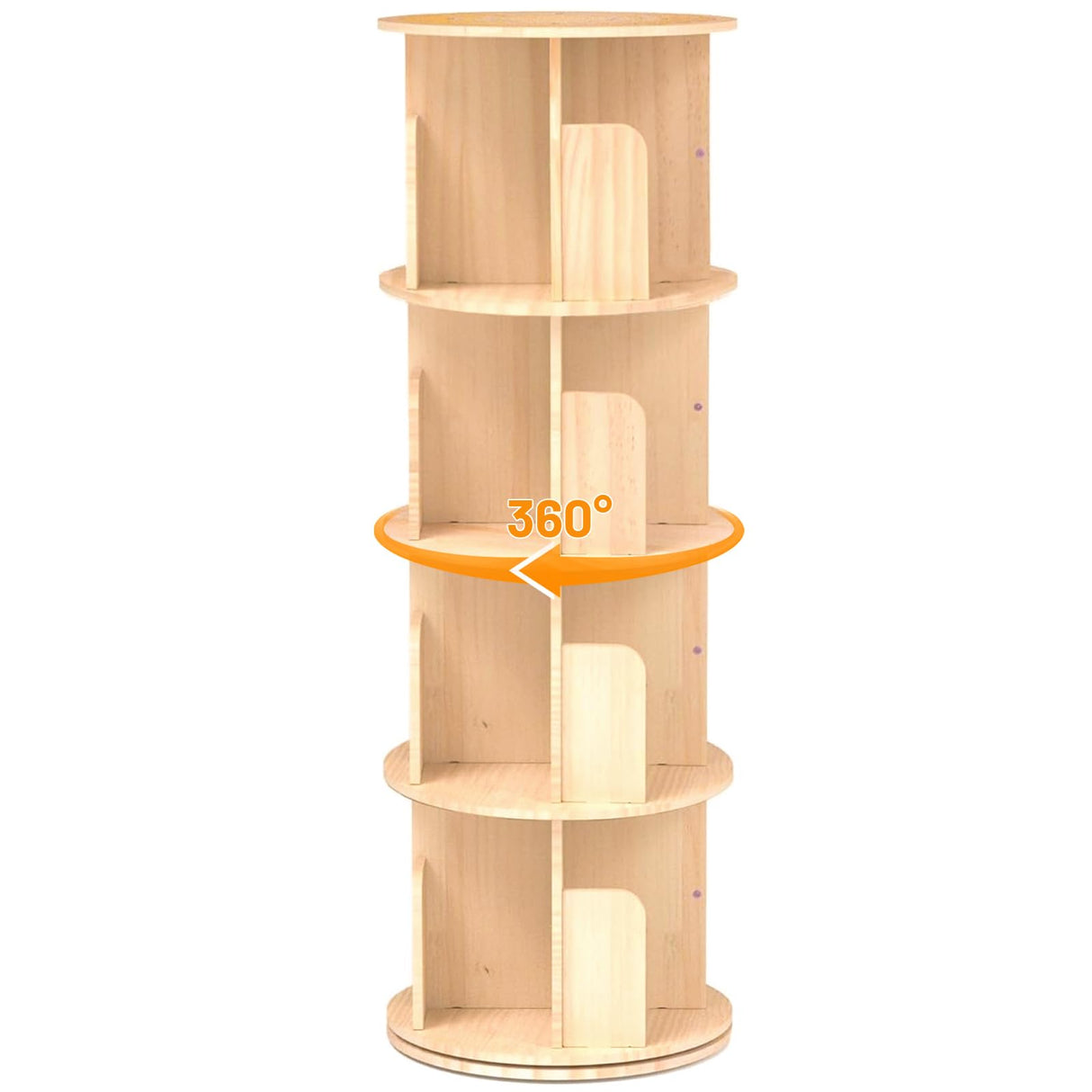 Cuguords 360 Display Rotating Bookshelf Tower, Spinning Bookshelf, 4 Tier Revolving Bookcase for Kids&Adults, Rotating Bookcase for Bedroom, Living Room,Solid Wood Bookshelf Organizer for Small Space Cuguords