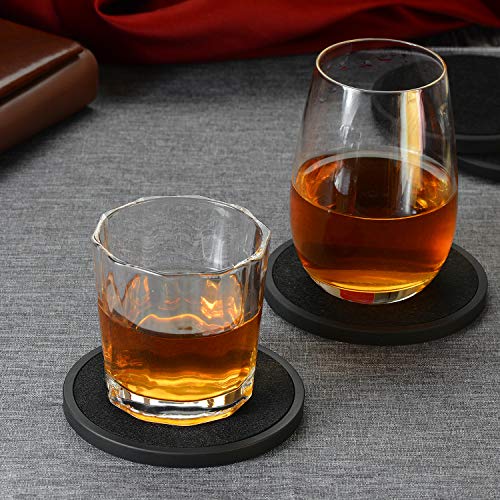 Absorbent Coasters for Drinks with Holder - 6packs, Silicone Coasters with Soft Felt Insert, Black MECOWON