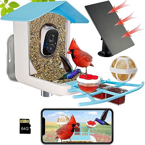 Kadymay Smart Bird Feeder with Camera Solar Powered, 1080P HD Live Video &Playback on Phone, AI Identify +10,000 Bird Species, 2.4G WiFi Bird Feeder Kadymay