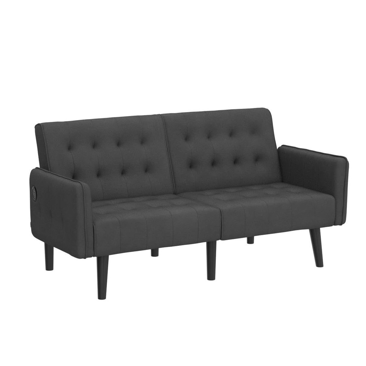 TYBOATLE 65“ Convertible Futon Sofa Bed w/ 2 USB, Upholstered Tufted Small Adjustable Folding Couch Loveseat, Modern Mid Century Sleeper Sofa for Living Room, Bedroom, Apartment, Office (Dark Grey) TYBOATLE