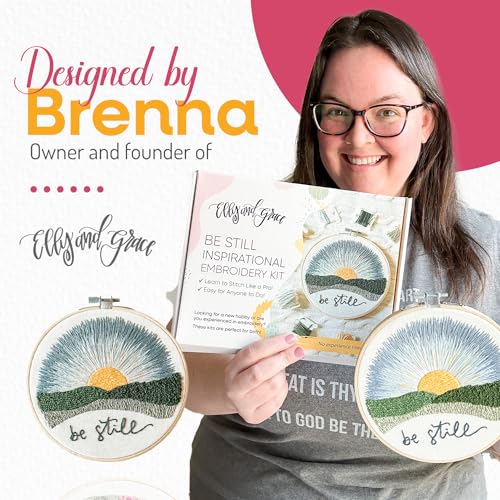 Elly & Grace Christian Embroidery Kit with Embroidery Hoop, Easy Embroidery Kit for Beginners and Adults, Full Embroidery Hoop Kit with Needles and Thread Included (Be Still)