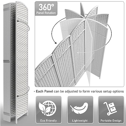 Sorbus 8 Panel Room Divider 6 ft. Tall - Privacy Screen, Extra Wide Double Hinged Panels, Mesh Hand-Woven Design, Partition Room Dividers and Folding Privacy Screens, Wall Divider for Room Separation Sorbus