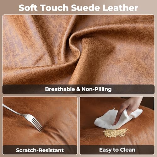 ovios Ergonomic Office Chair, Mid Back Faux Leather Executive Chairs with Armrests, Comfy Mid-Century Modern Swivel Rolling Computer Armchair (Brown, Suede Leather) ovios