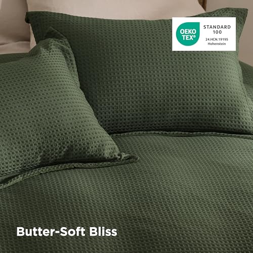 Bedsure Luxury Waffle Duvet Cover King Size - Textured Duvet Cover Set, Soft, Breathable Bedding Set (104"x90") with 2 Pillow Shams for All Season, Olive Green, Comforter Not Included Bedsure