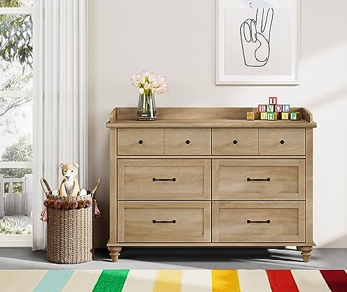 WAMPAT Dresser for Bedroom with 6 Drawers, Kids Dressers with Wide Chest of Drawers, Mid Century Modern Wooden Closet Storage Organizer for Living Room, Nursery, Hallway, Rustic Oak WAMPAT
