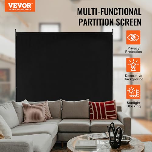 VEVOR Room Divider, Single Panel Room Divider, 6FT Privacy Screen Indoor, Partition Divider for Room Separation, Freestanding Room Divider Panel for Office, Bedroom, Black VEVOR