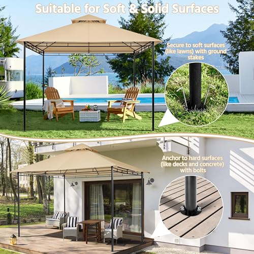 Yaheetech Gazebo for Patios 11x11 - Outdoor Powder-Coated Steel Frame Gazebo, Double Roofs Grill Gazebo BBQ Pavilion, Water-Resistant, for Lawn/Backyard/Garden/Deck, Khaki Yaheetech