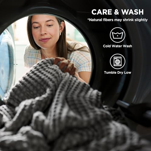 Bedsure Cooling Waffle Queen Size Blanket - Lightweight Cotton Spring Blanket of Rayon Derived from Bamboo for Hot Sleepers, Luxury Throws for Bed, Couch and Sofa, Ivory, 90x90 Inches Bedsure