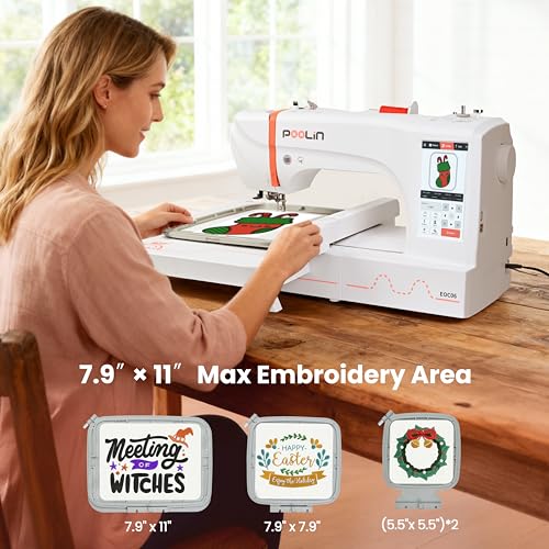 Poolin EOC06 Embroidery Machine +80 Colors Embroidery Threads+144pcs Prewound Bobbins,Embroidery Machine for Home,Small Business 7.9x11 Inches