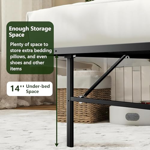 MAKE CHANGES Queen Folding Bed Frame, Heavy Duty Metal Queen Platform with 14" Storage, Easy Assembly, No Box Spring Needed, RV & Motel Ready MAKE CHANGES