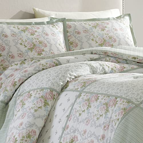 Laura Ashley - King Comforter Set, Reversible Cotton Bedding with Matching Shams & Bedskirt, Stylish Home Decor for All Seasons (Harper Sage, King) Laura Ashley