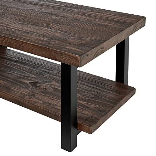 Alaterre Furniture Pomona Rustic Industrial Modern Vintage Metal and Solid Wood Coffee Table, Easy Assembly, 42 in x 24 in x 18 in ,Brown Alaterre Furniture